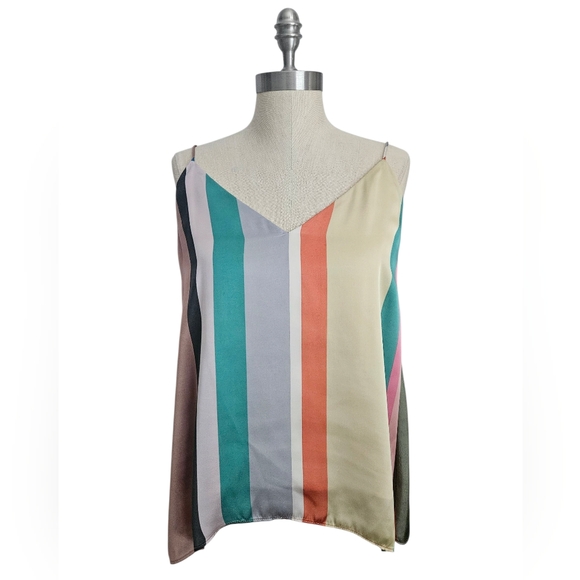 ZARA Multicolor Striped Spaghetti Strap Satin Top | SZ M - Picture 2 of 11